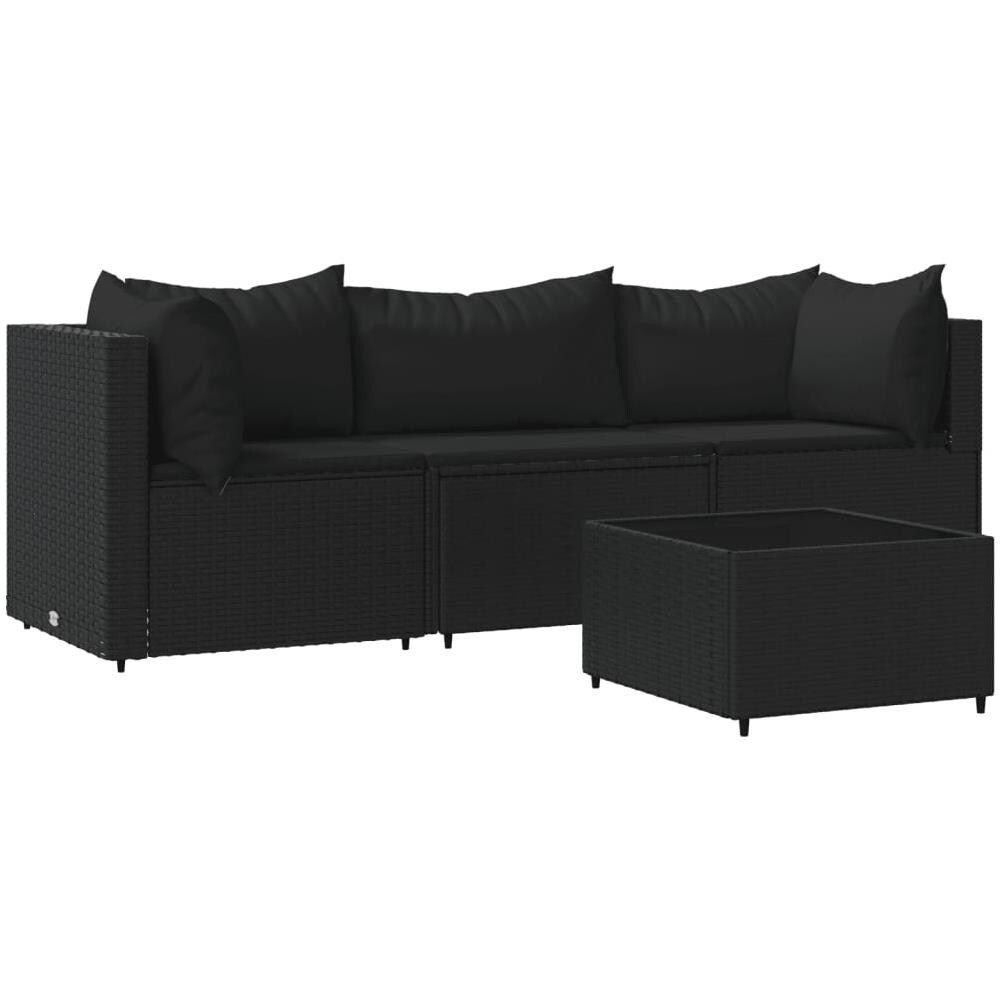 Set Divani Da Giardino 4 Pz Con Cuscini Nero In Polyrattan - Foto 2
