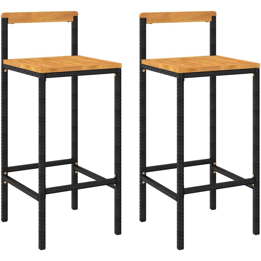Sgabelli Da Bar 2pz Neri Polyrattan E Legno Massello Di Acacia - Foto 2
