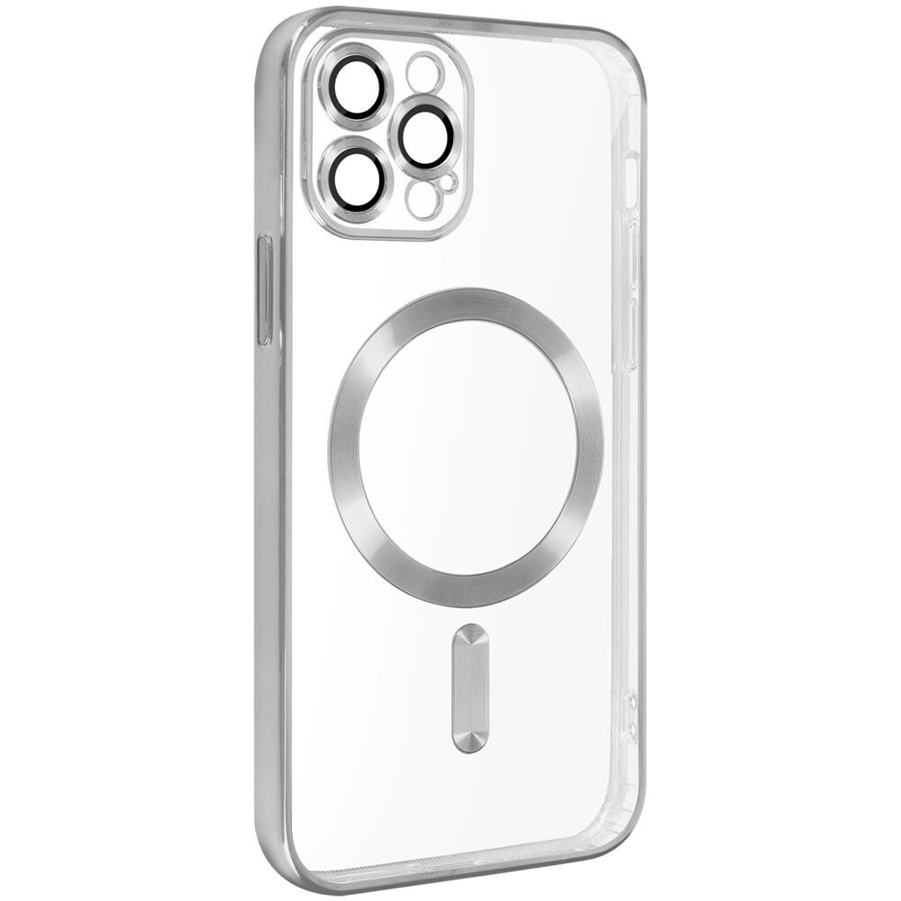 Cover Magsafe Per Iphone 12 Pro Silicone Protezione Camera Bordo Cromato Argento - Foto 5