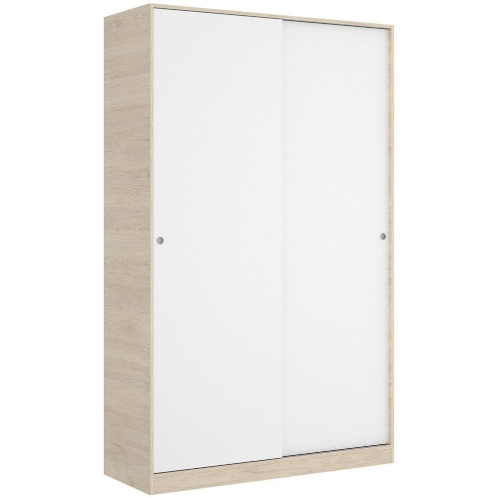 Guardaroba Denali, Mobile Appendiabiti Per Camera Da Letto, Armadio A 2 Ante Scorrevoli, 120x50h204 Cm, Bianco E Rovere - Foto 2