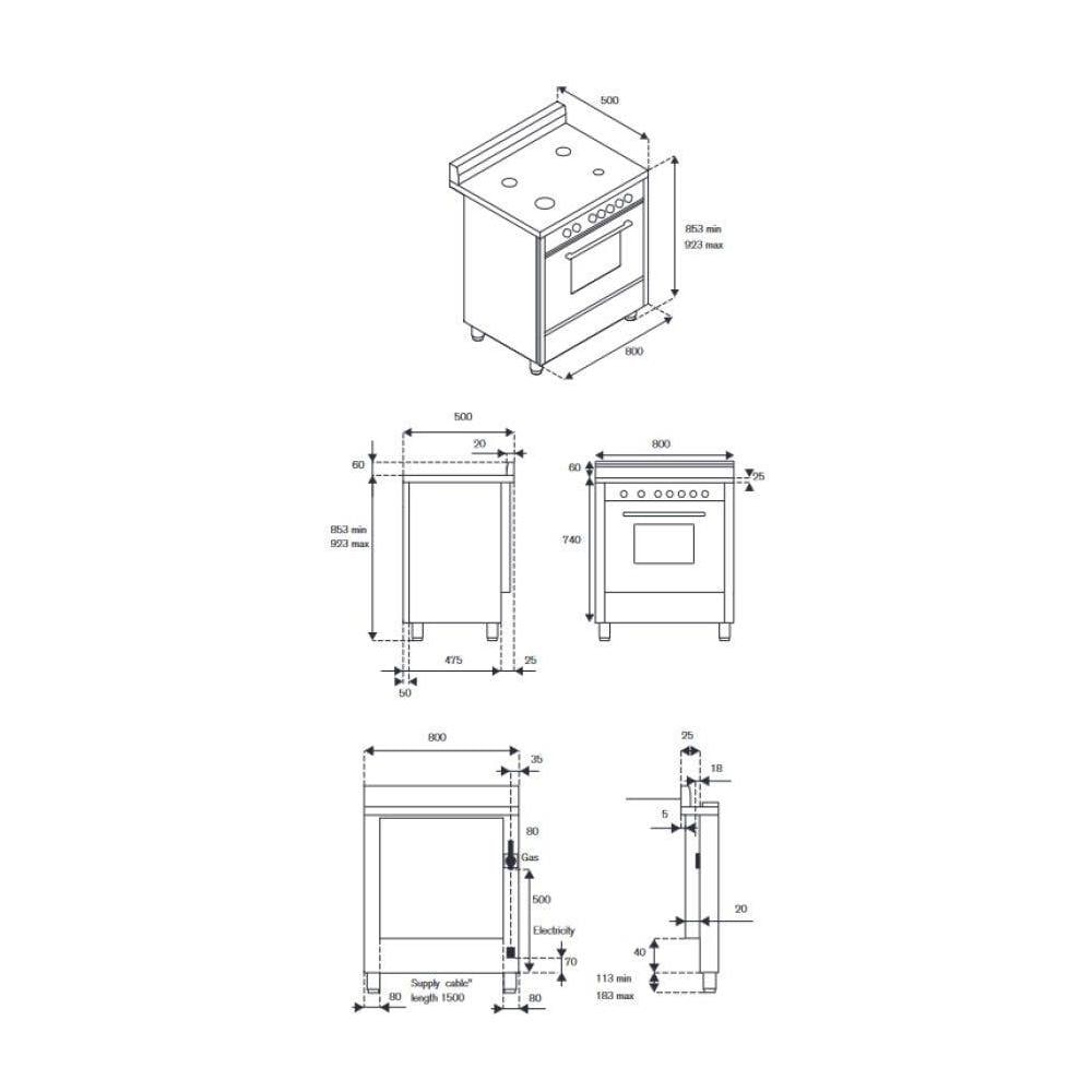 Cucina Elettrica AMN855EBV / 24 5 Fuochi a Gas Forno Elettrico 75 L Multifunzione Termoventilato Classe A Dimensioni 80 x50 cm Colore Bianco - Foto 4