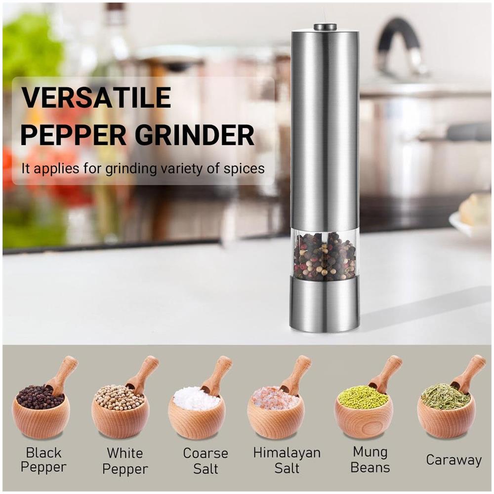 Macinasale E Macinapepe Elettrici, Meccanismo In Ceramica Regolabile In Continuo, Acciaio Inossidabile, Con Finestra, 4 Batterie Aa - Foto 1