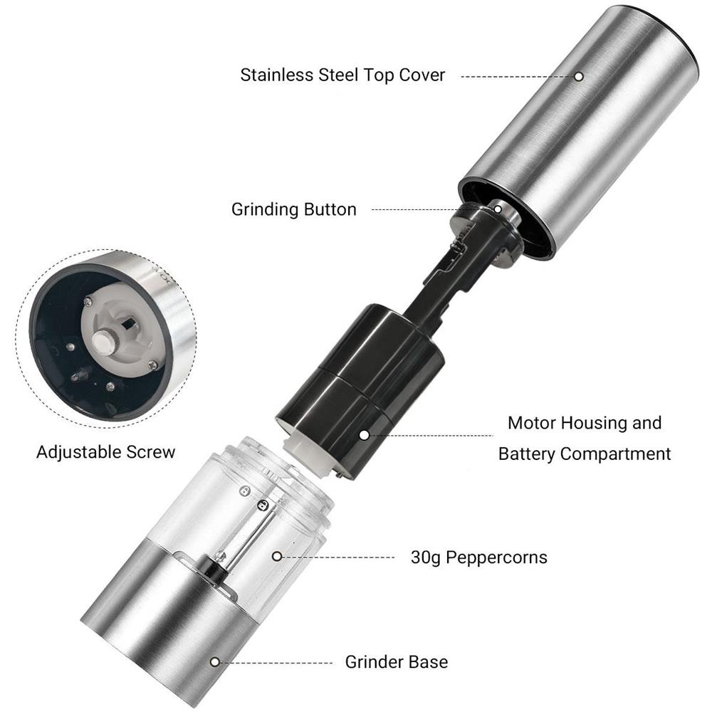 Macinasale E Macinapepe Elettrici, Meccanismo In Ceramica Regolabile In Continuo, Acciaio Inossidabile, Con Finestra, 4 Batterie Aa - Foto 2