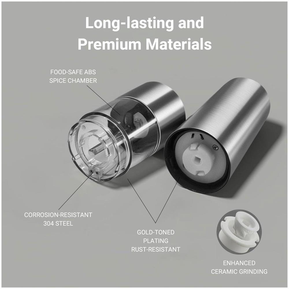 Macinasale E Macinapepe Elettrici, Meccanismo In Ceramica Regolabile In Continuo, Acciaio Inossidabile, Con Finestra, 4 Batterie Aa - Foto 3