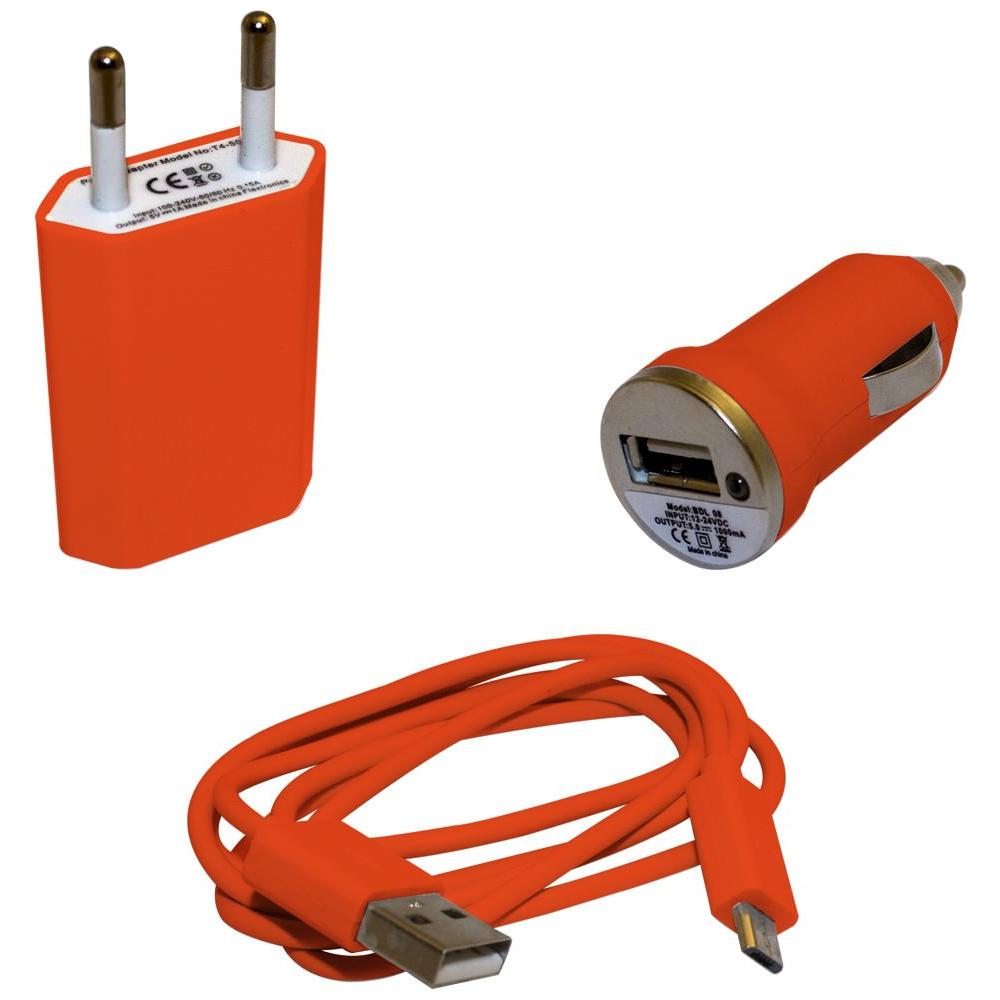 Kit Caricabatterie Accendisigari + Spina + Cavo Microusb Arancio - Foto 1