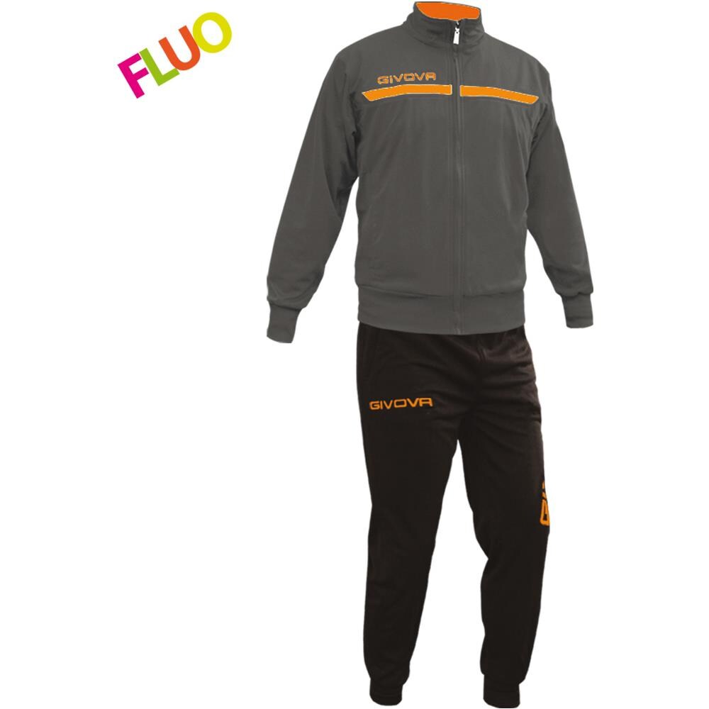 Tuta Givova One Full Zip - Completo Di Giacca A Manica Lunga E Pantalone Di Colore Grigio Scuro / arancio Fluo Taglia 2xl - Foto 1