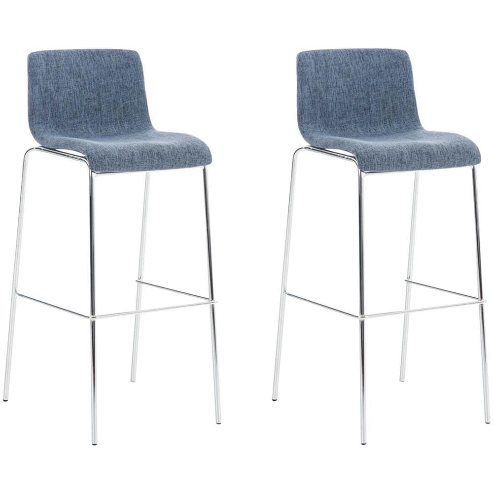 2 Sgabelli Alti HOOVER in Tessuto - Set 2 Sgabelli Bar Design H76 cm I Sedie Sgabello Ergonomiche con Schienale Blu Cromato - Foto 1