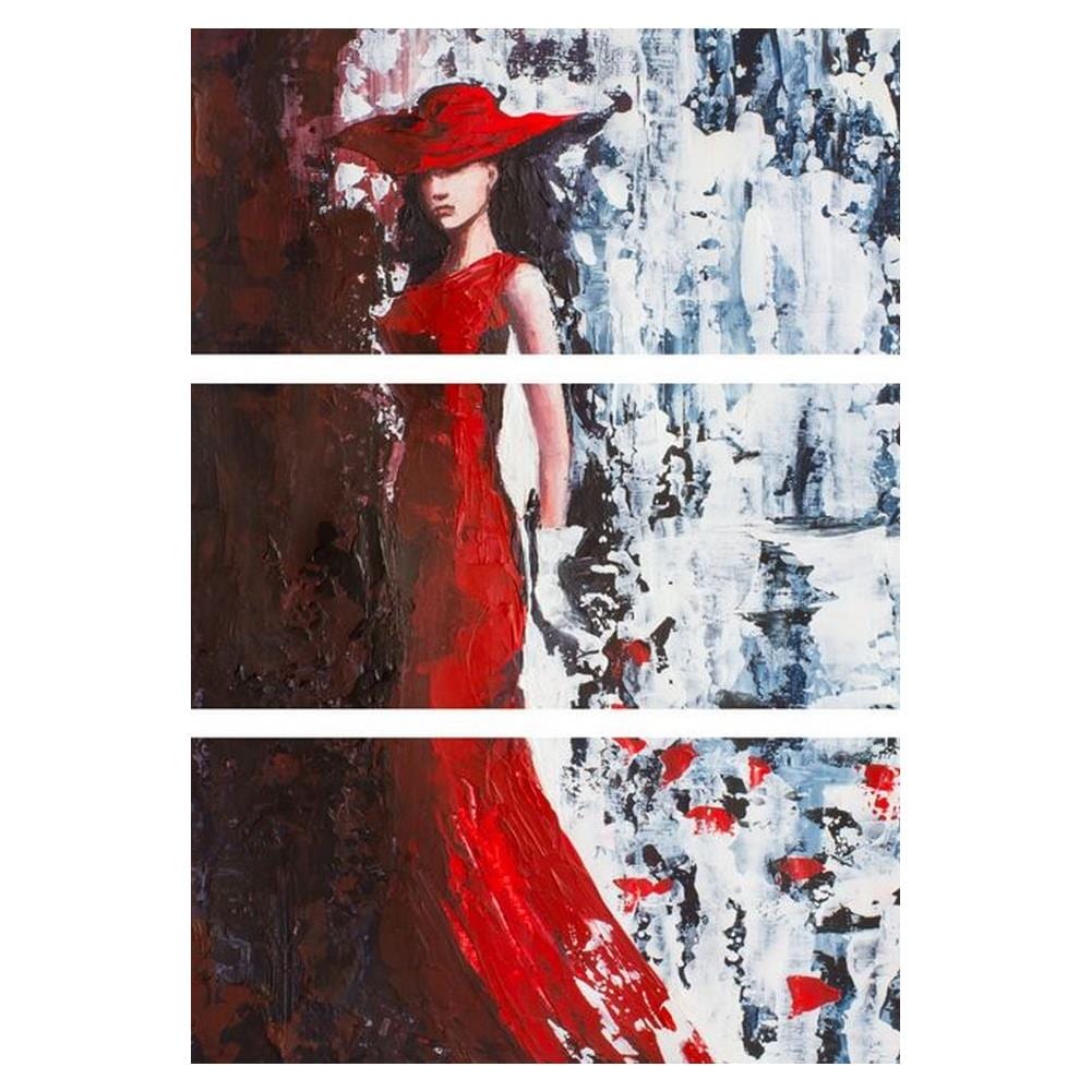 Set 3 Stampa Su Tela Ispirazioni D'autore - Donna - Vestito Rosso - Per Soggiorno, Camera - Multicolore In Cotone, Legno, 69 X 2 X 50 Cm - Foto 1