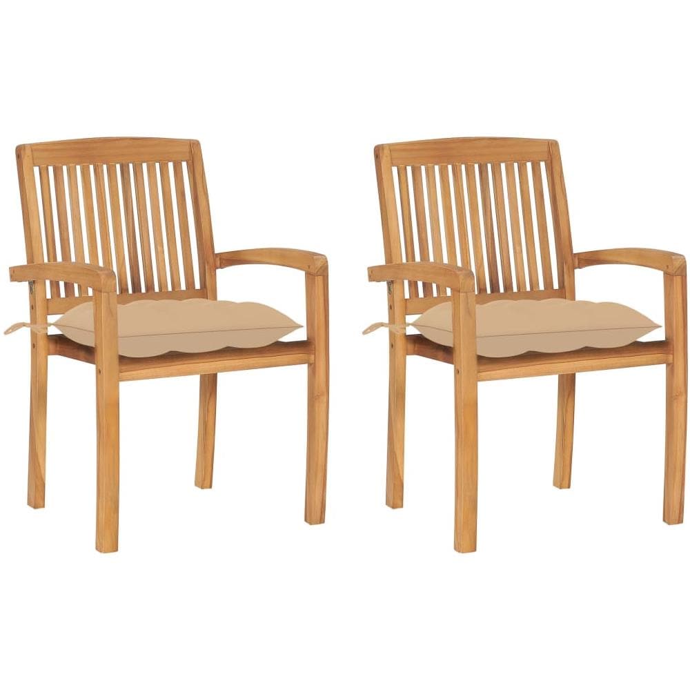 Sedie Da Giardino 2 Pz Con Cuscini Beige In Teak Massello - Foto 1