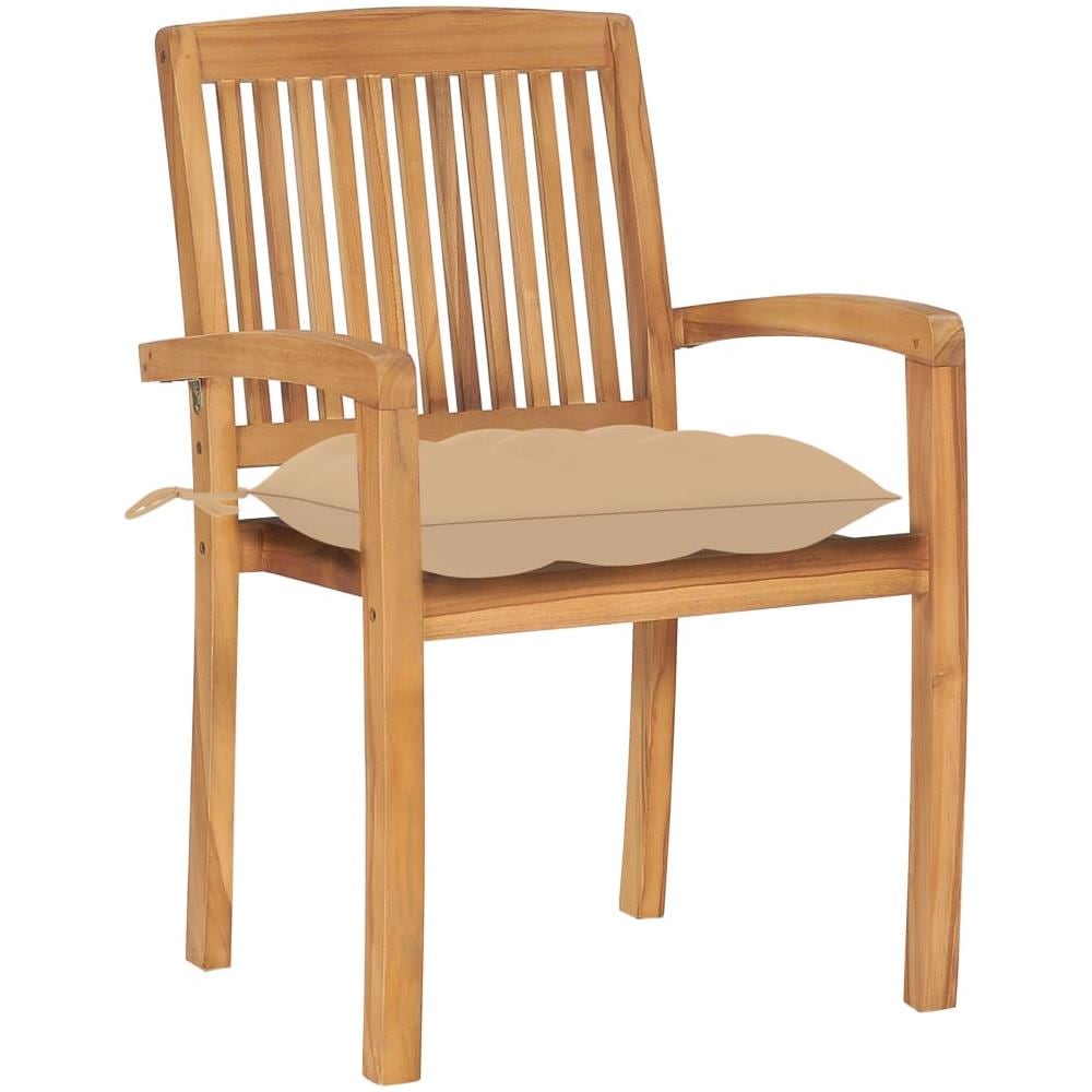 Sedie Da Giardino 2 Pz Con Cuscini Beige In Teak Massello - Foto 2