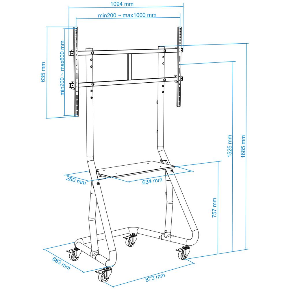 FS20200M-B - Supporto da Pavimento con Ruote / Gambe per schermi 60-105, Nero - Foto 9