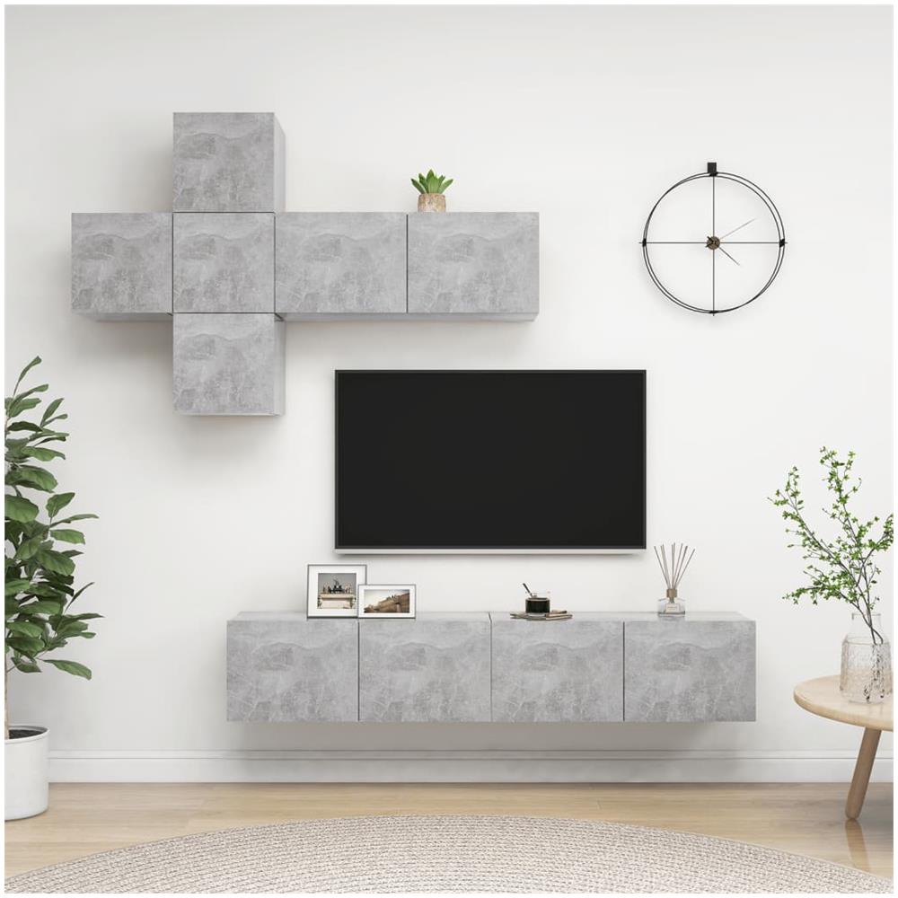 Set Porta Tv 7 Pz Grigio Cemento In Truciolato - Foto 1