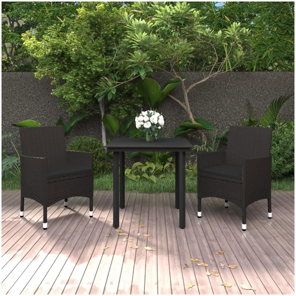 Set Da Pranzo Da Giardino 3 Pz Con Cuscini Polyrattan E Vetro - Foto 1
