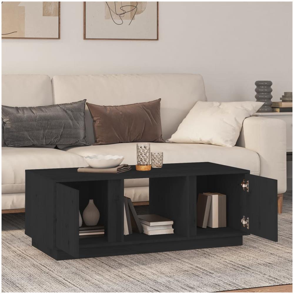 Tavolino Da Salotto Nero 110x50x40 Cm Legno Massello Di Pino - Foto 3