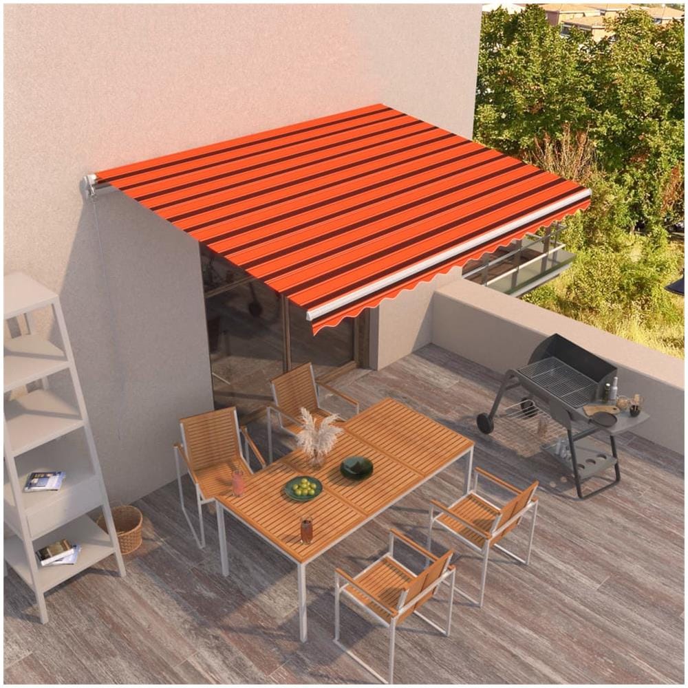 VidaXL Tenda Da Sole Retrattile Manuale 4,5x3 M Con LED - Struttura Alluminio, Tessuto Arancio E Marrone