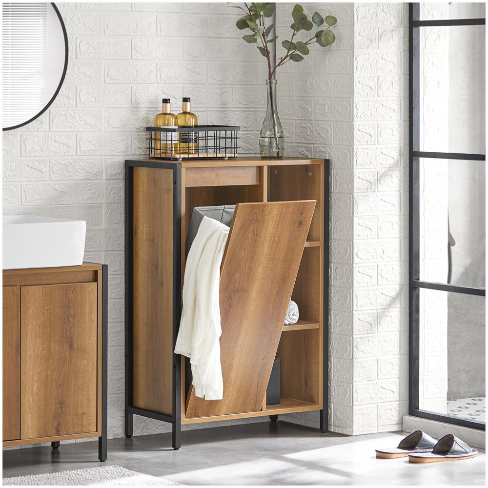 Mobile Lavanderia Con Sacchi Portabiancheria Pieghevoli, Portabiancheria, Mobile Bagno, Stile Vintage, 60x30x90cm Bzr65-pf - Foto 7