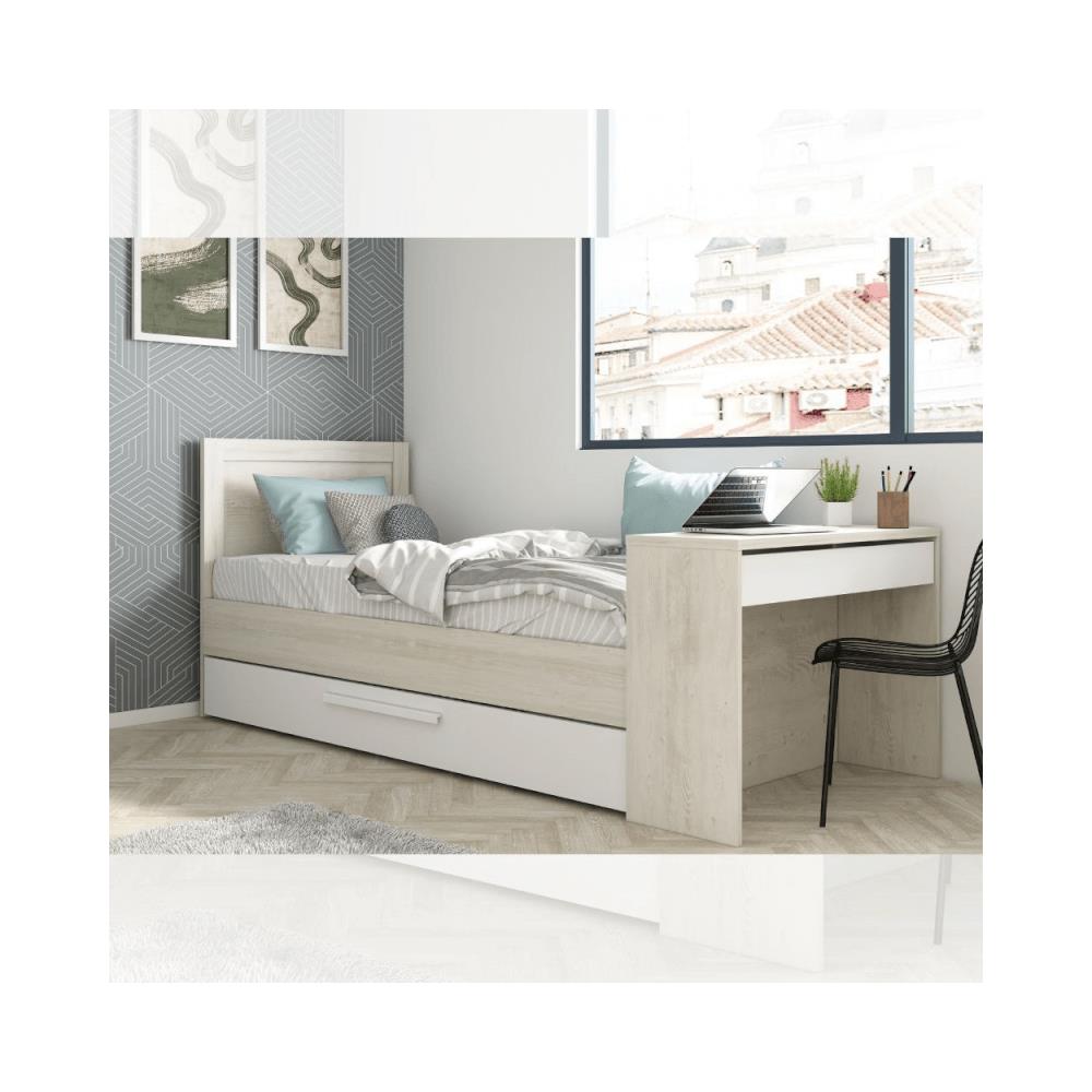 Letto 1950 Con Scrivania Integrata E Letto Estraibile Reversibile Bianco Vintage E Bianco - Foto 1