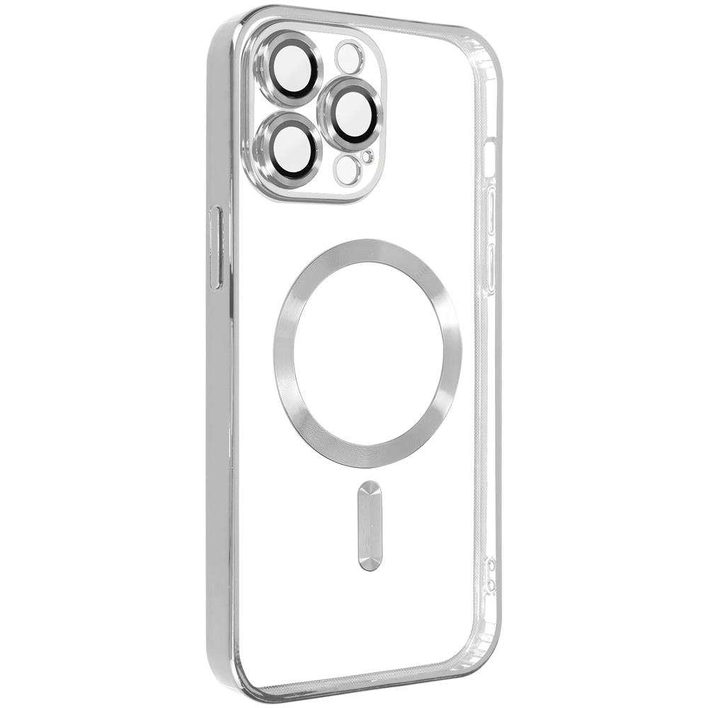 Cover Magsafe Per Iphone 13 Pro Silicone Protezione Camera Bordo Cromato Argento - Foto 5