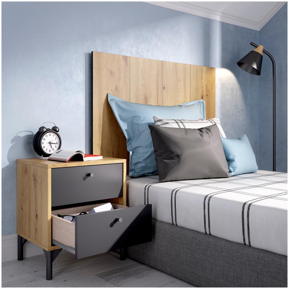 Testiera Letto Colombine, Spalliera Letto Per Camera Singola, Testata Per Letto Singolo Con 1 Comodino, 99x3h61 Cm, Rovere E Antracite - Foto 1