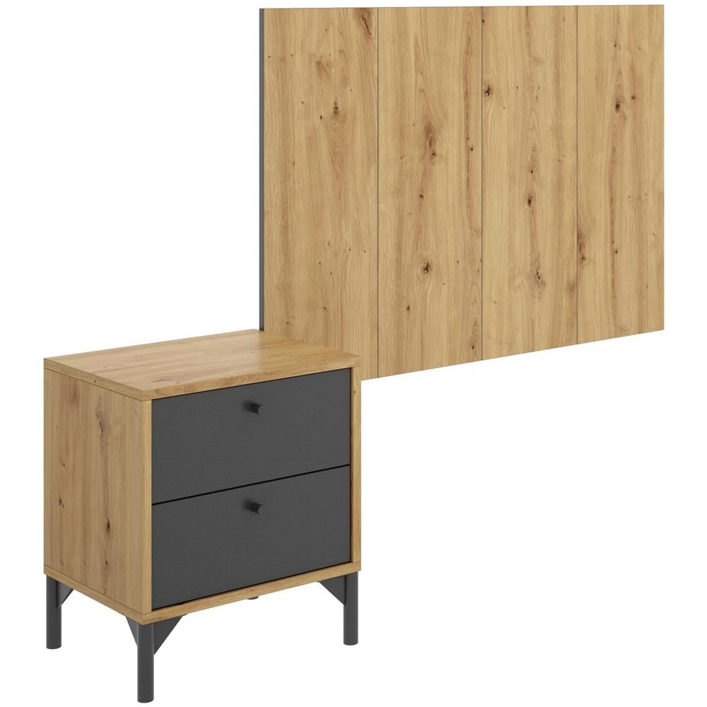 Testiera Letto Colombine, Spalliera Letto Per Camera Singola, Testata Per Letto Singolo Con 1 Comodino, 99x3h61 Cm, Rovere E Antracite - Foto 2