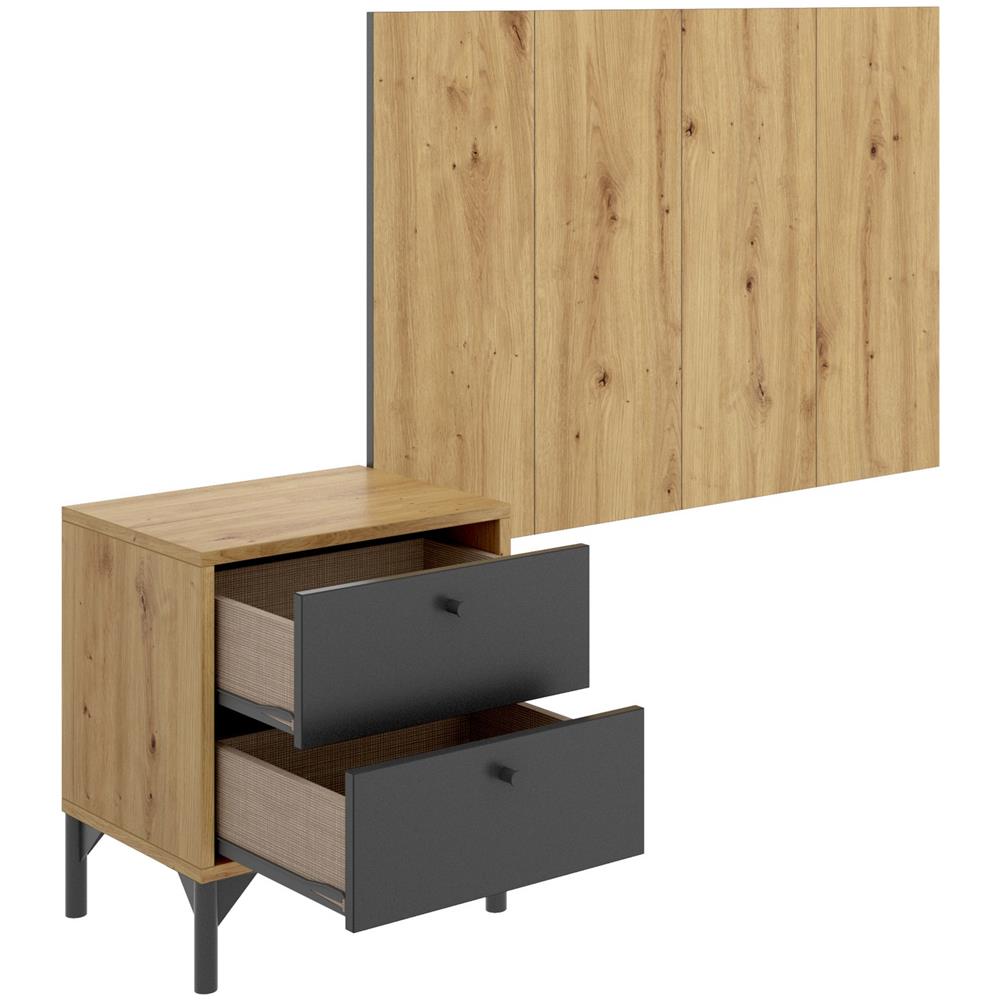 Testiera Letto Colombine, Spalliera Letto Per Camera Singola, Testata Per Letto Singolo Con 1 Comodino, 99x3h61 Cm, Rovere E Antracite - Foto 4