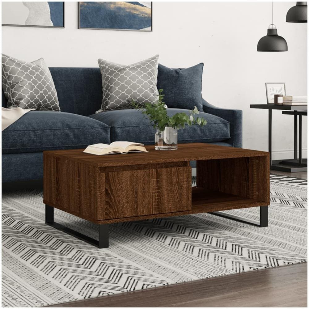 Tavolino Da Salotto Rovere Marrone 90x60x35cm Legno Multistrato - Foto 1