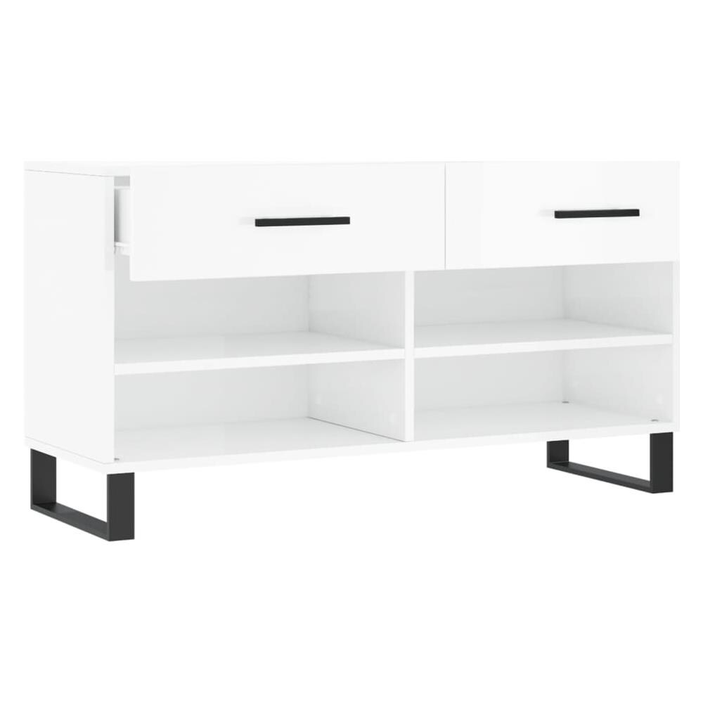 Panca Porta Scarpe Bianco Lucido 102x35x55 Cm Legno Multistrato - Foto 2