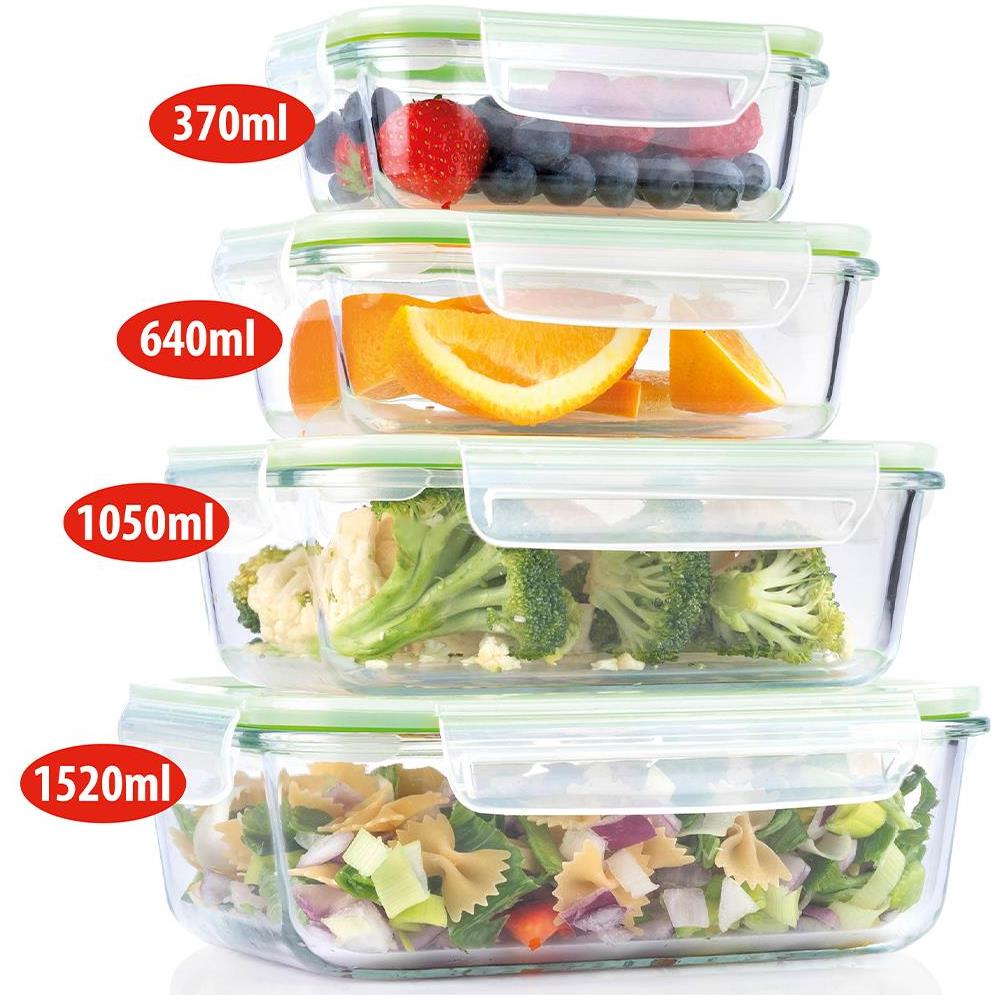 Set 8 Contenitori Salvafreschezza 4 Coperchi 4 Vaschette 370-640-1050-1520ml - Foto 4