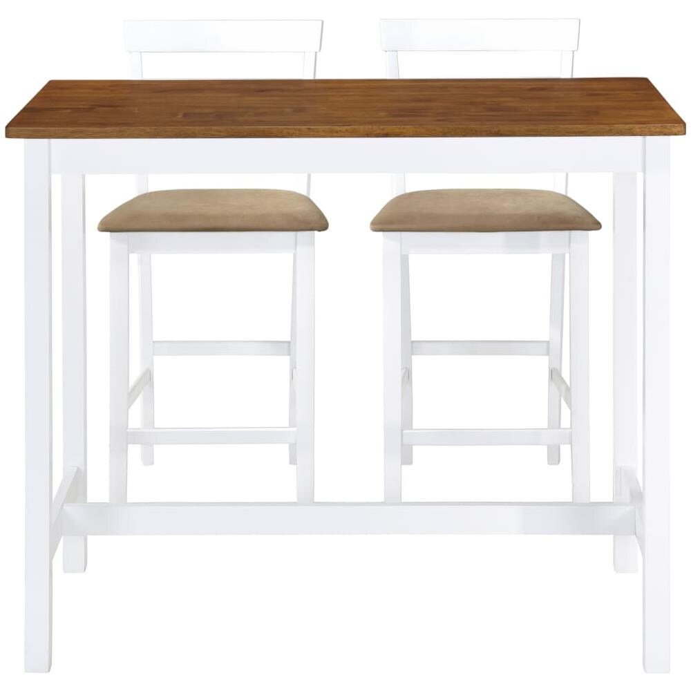 Set Tavolo E Sedie Da Bar 3 Pz Legno Massello Marrone E Bianco - Foto 2