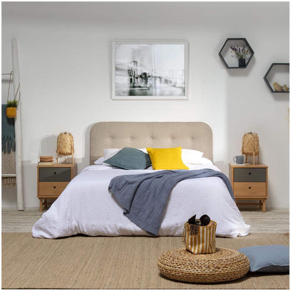 Testiera Rivestita In Tela Saona 140x60 Cm Color Beige Per Letto 135 Cm, Bottoni In Capitonnè, 8 Cm Di Spessore, Include Hardware Per Il Fissaggio Alla Parete - Foto 2