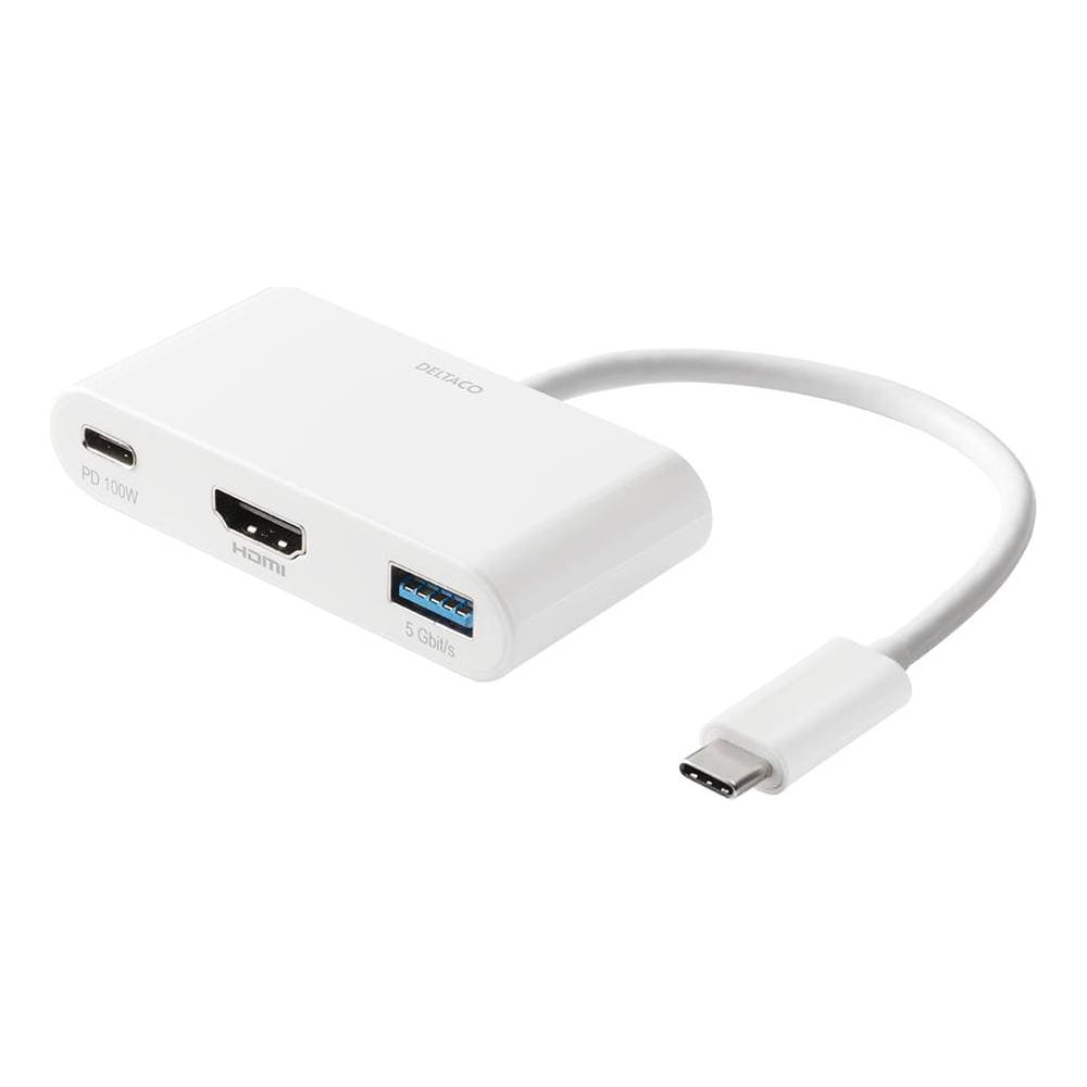 Adattatore Deltaco Da Usb-c A Hdmi / Usb A, 4k 30hz, Usb-c Pd 3.0 100w, Bianco - Foto 1