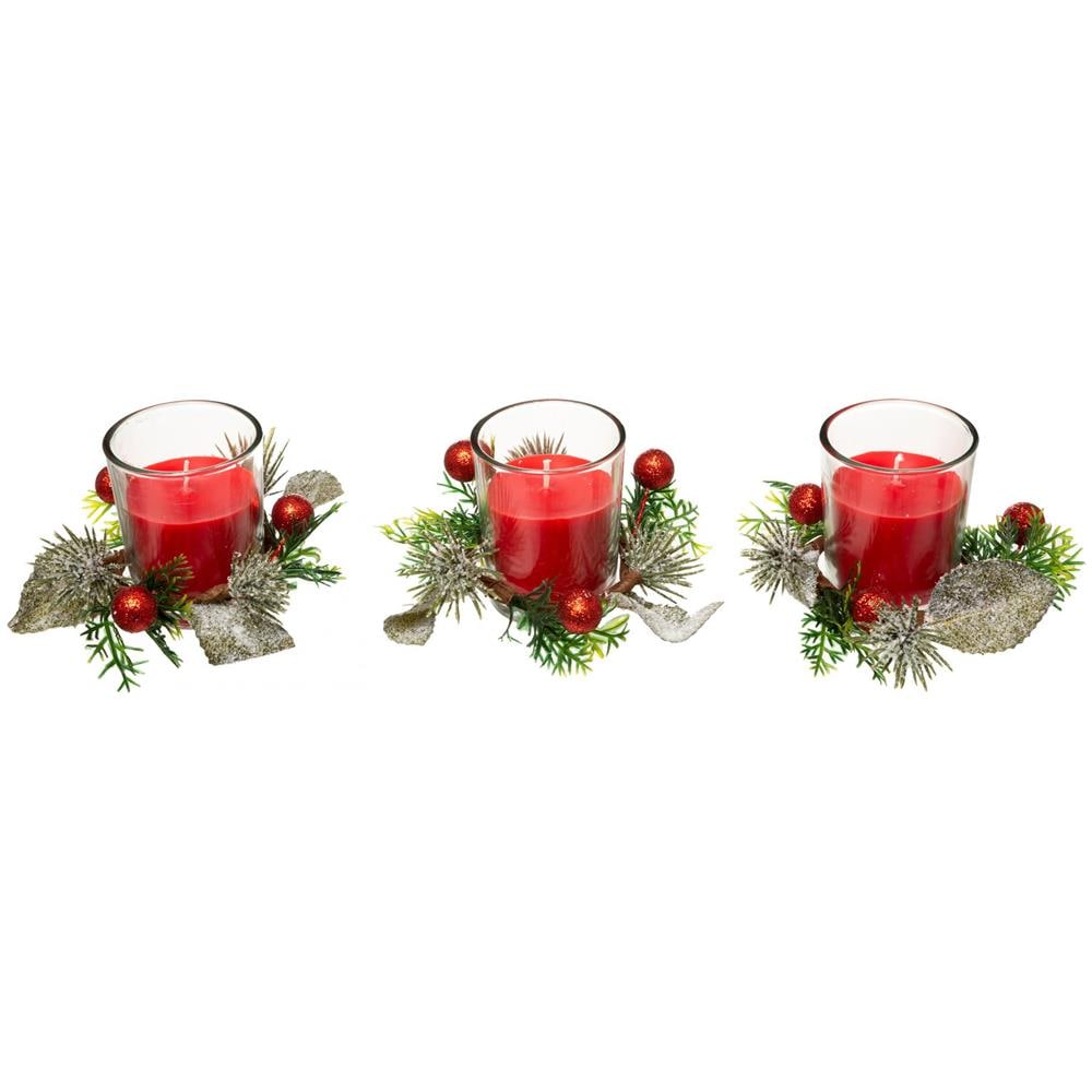 Jja - 3 Candele Rosse Con Rametti E Bacche - Foto 1