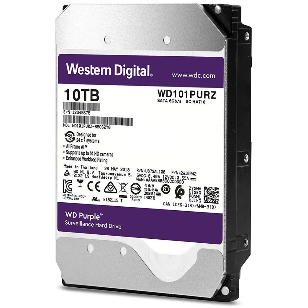 Hard Disk per Sistemi di Videosorveglianza WD Purple 10 TB 3.5" Interfaccia Sata III 6 Gb / s Buffer 256 Mb 7200 rpm - Foto 2