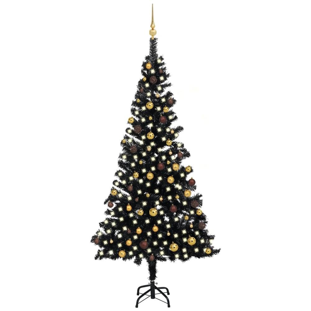 Set Albero Natale Artificiale con LED e Palline Nero 240 cm PVC - Foto 1