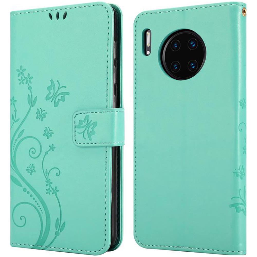Custodia Compatibile Con Huawei Mate 30 Pro In Turchese Fiore - Coperchio Protettivo In Design Floreale Con Chiusura Magnetica, Funzione Stand E Slot Per Carte - Foto 8