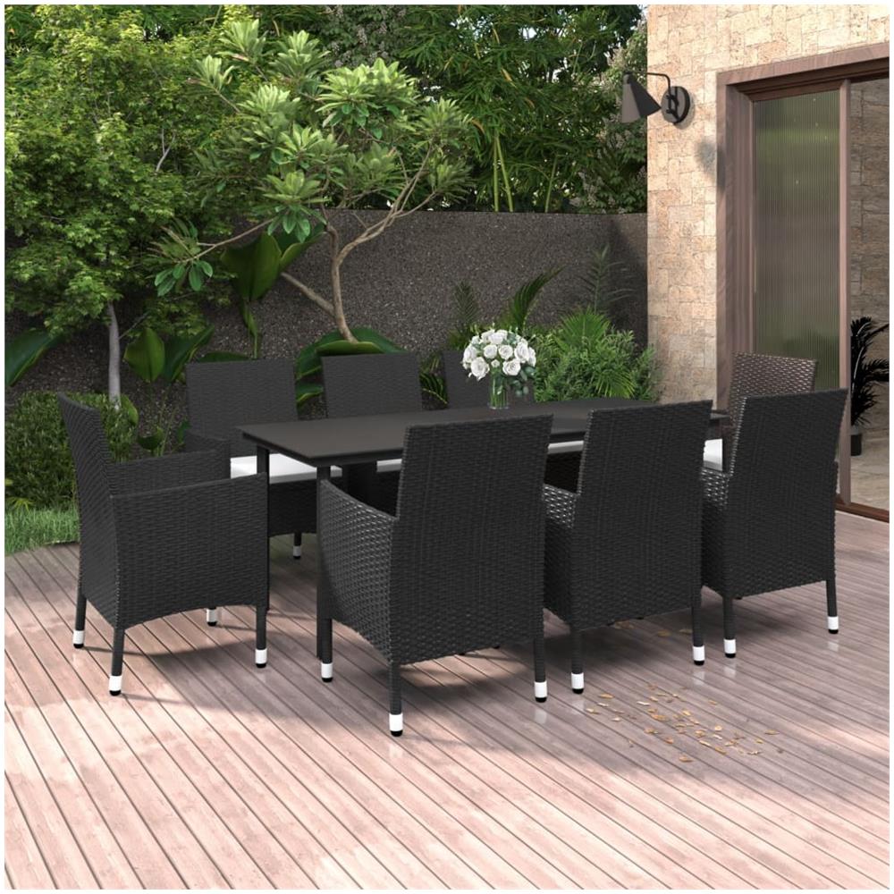 Set Da Pranzo Da Giardino E Cuscini 9 Pz In Polyrattan E Vetro - Foto 1