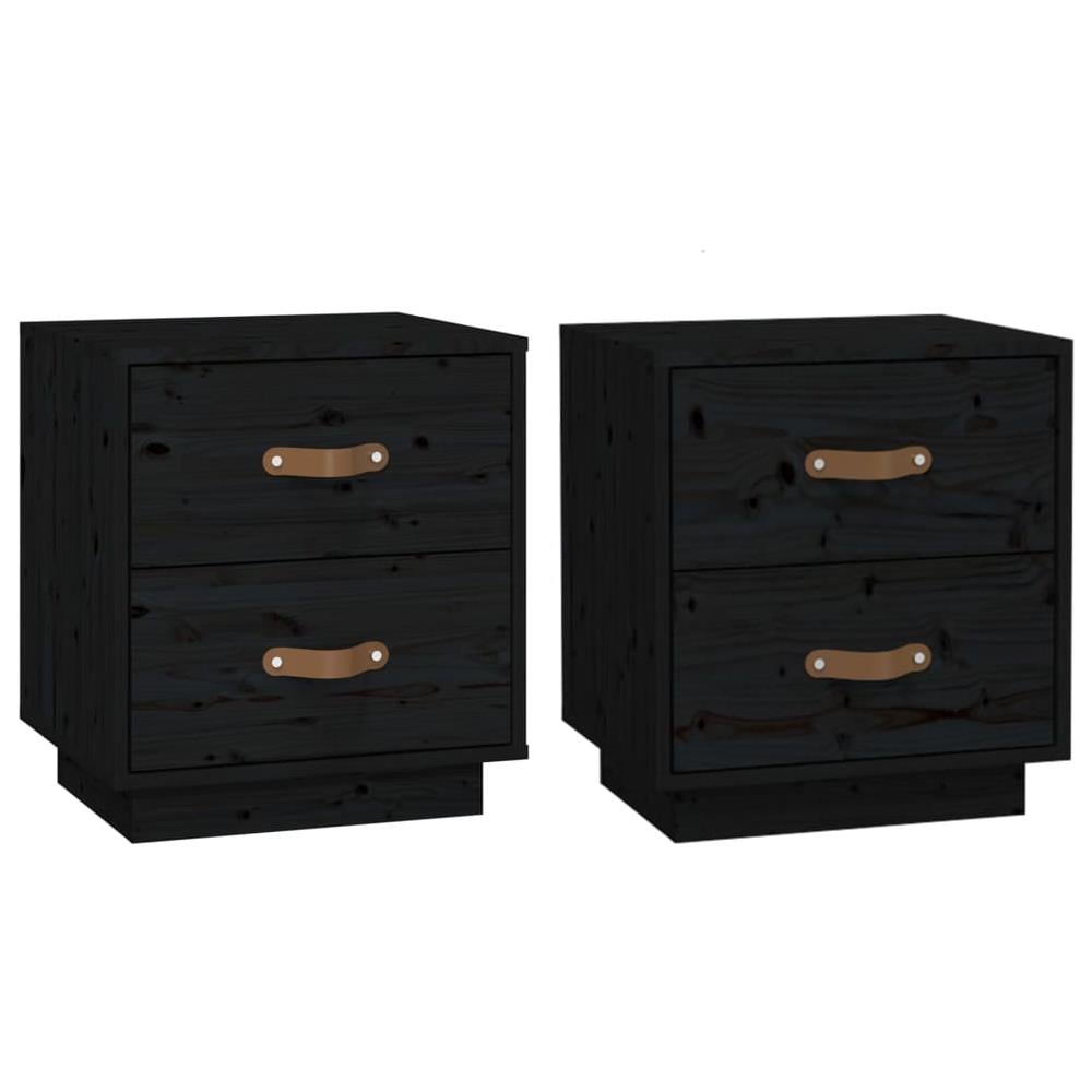 Comodini Neri 2 Pz 40x34x45 Cm In Legno Massello Di Pino - Foto 1