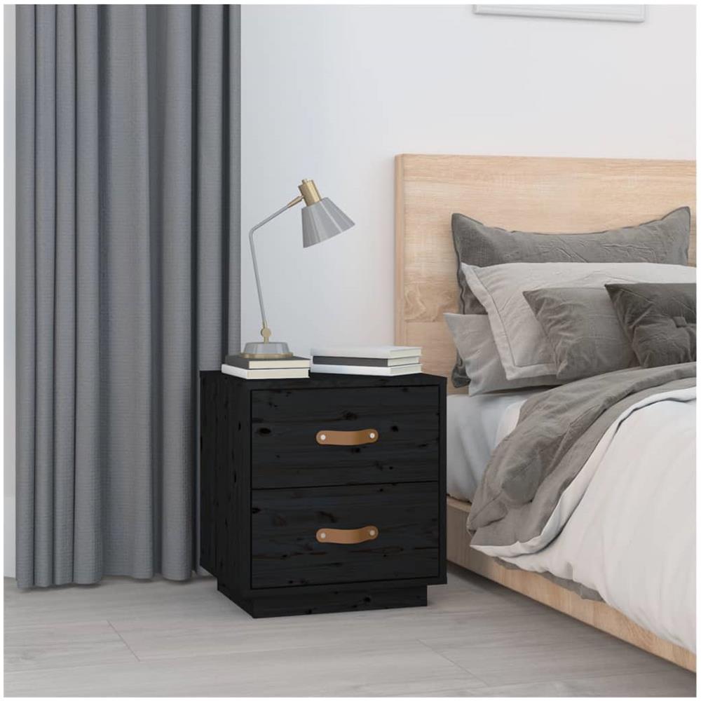 Comodini Neri 2 Pz 40x34x45 Cm In Legno Massello Di Pino - Foto 2