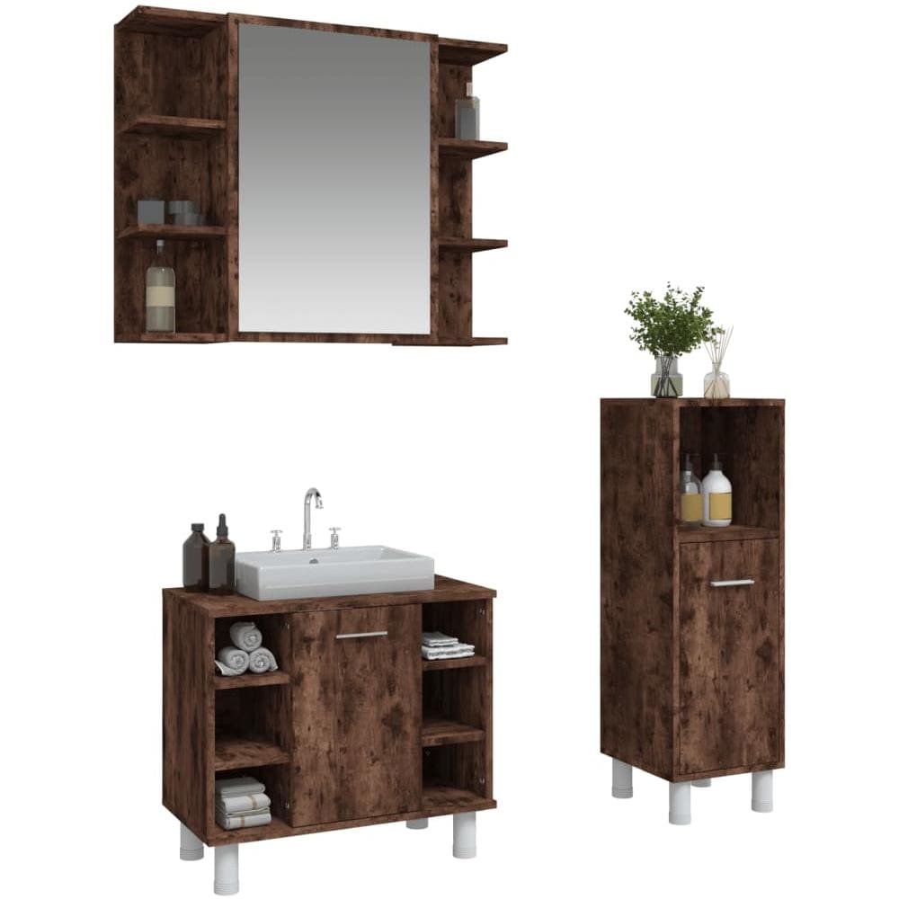 Set Mobili Da Bagno 3 Pz Rovere Fumo In Legno Multistrato - Foto 3