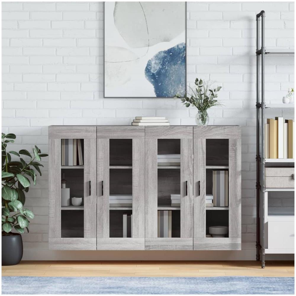 Armadietti A Parete 2 Pz Grigio Sonoma In Legno Multistrato - Foto 1