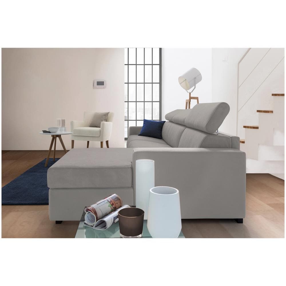 Divano Fisso Mikaela, Divano Ad Angolo, 100% Made In Italy, Sofà Soggiorno Con Chaise Longue, In Tessuto Imbottito - Penisola Contenitore Destra, Con Braccioli Slim, Cm 280x95h85, Grigio - Foto 4
