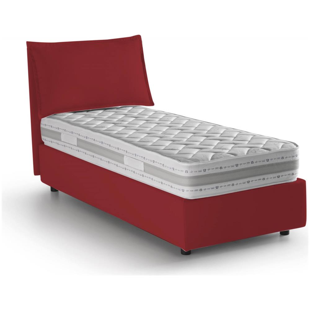 Letto Singolo Evelyn, Letto Contenitore Con Rivestimento In Tessuto, 100% Made In Italy, Apertura Frontale, Con Materasso Cm 90x200 Incluso, Rosso - Foto 2
