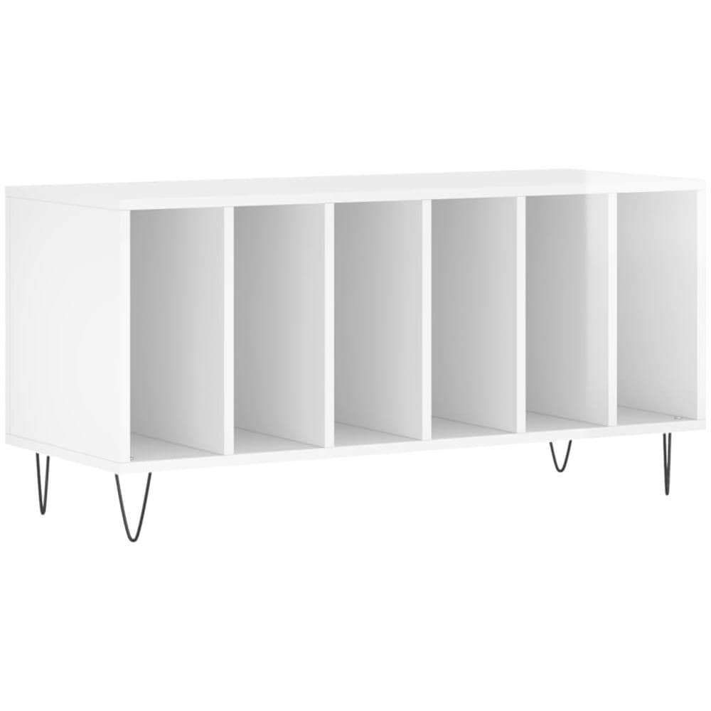 Mobile Porta Dischi In Legno Bianco Lucido 84.5x38x48 Cm - Supporto Per Giradischi Con Archivio