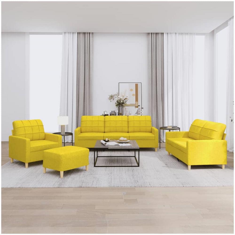 Set Di Divani 4 Pz Con Cuscini Giallo Chiaro In Tessuto - Foto 1