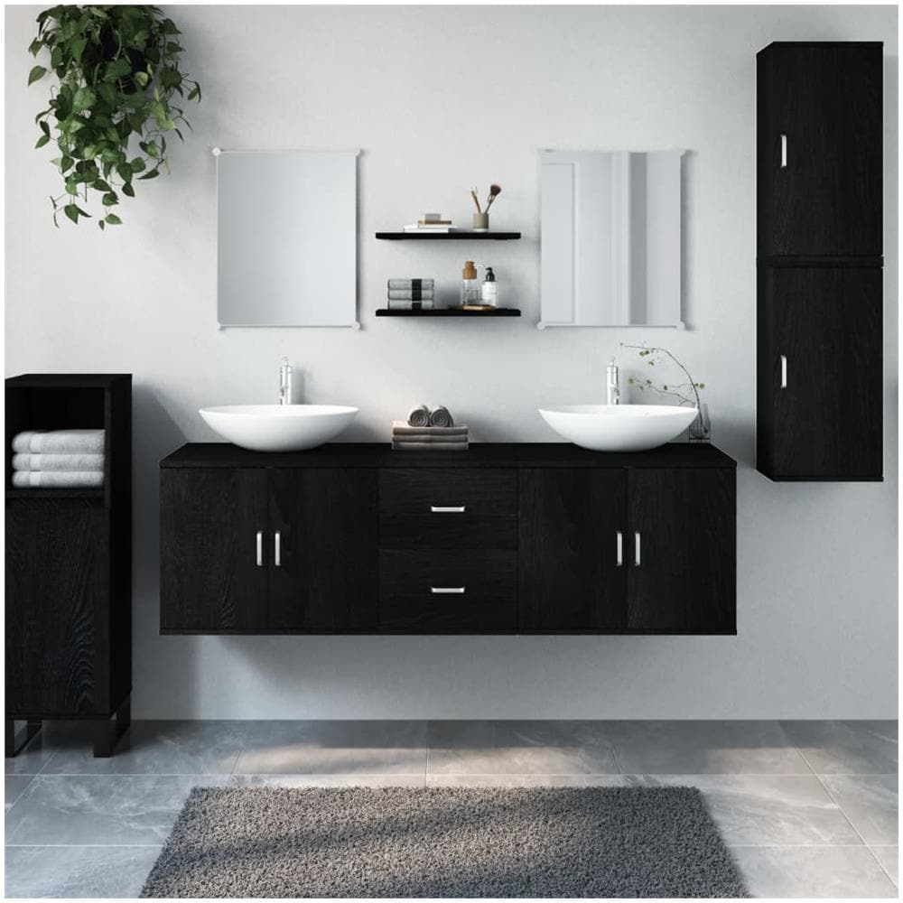 Set Mobili Da Bagno 7 Pz Nero In Legno Multistrato - Foto 1