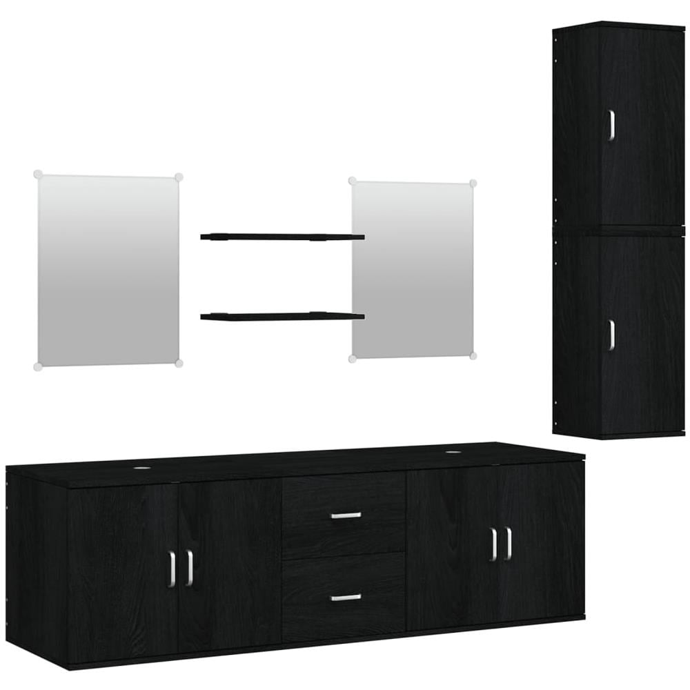 Set Mobili Da Bagno 7 Pz Nero In Legno Multistrato - Foto 2