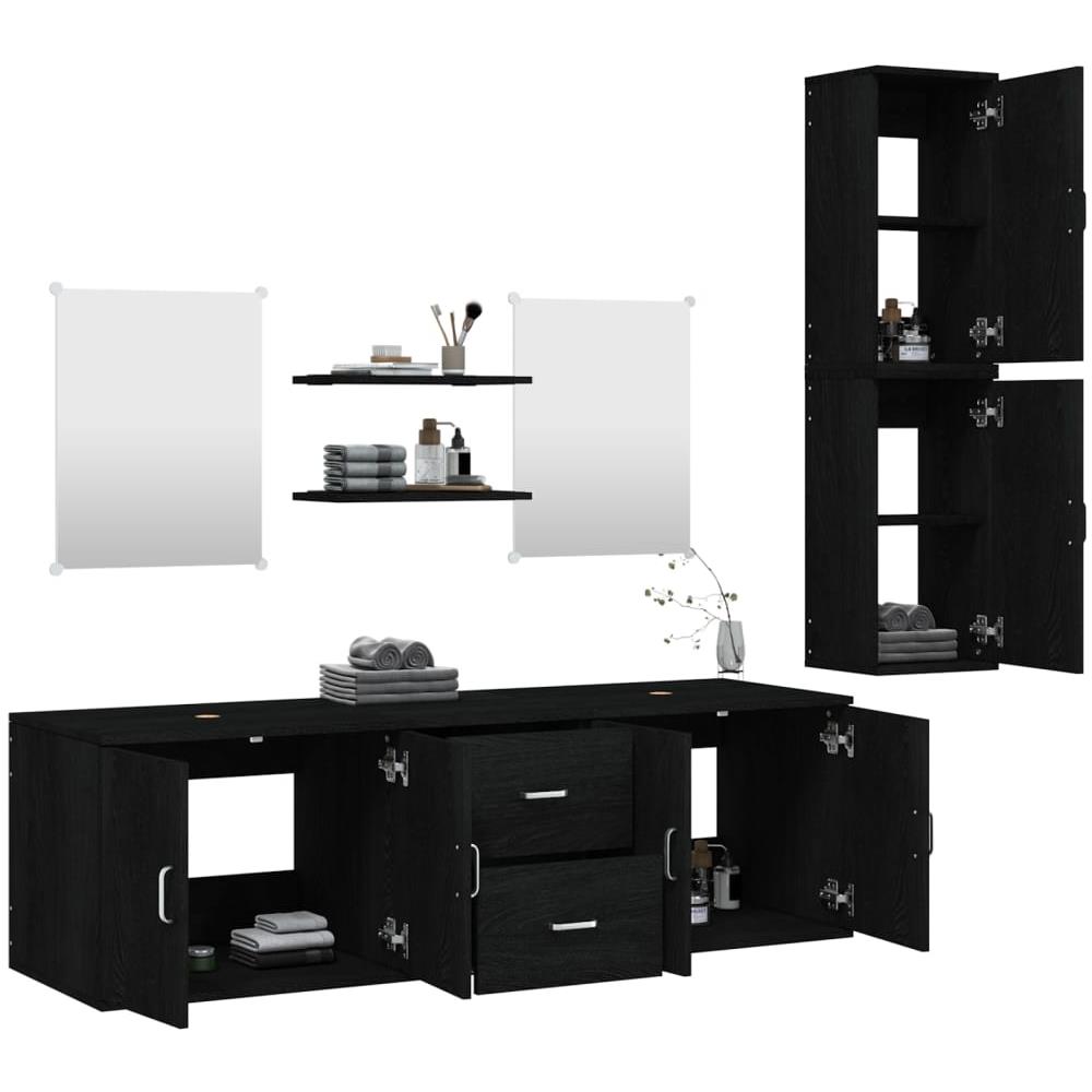 Set Mobili Da Bagno 7 Pz Nero In Legno Multistrato - Foto 3
