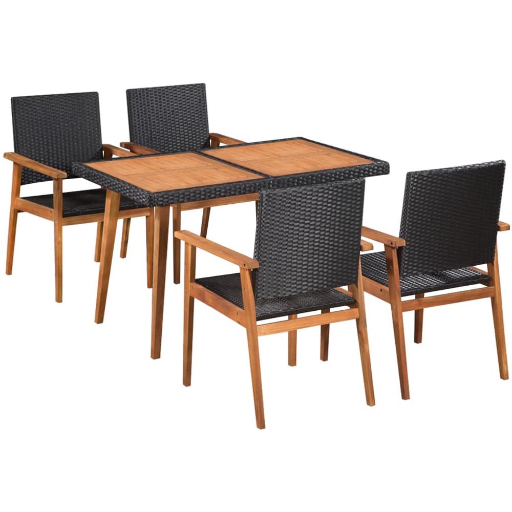 Set Da Pranzo Da Giardino 5 Pz In Polirattan Nero E Marrone - Foto 1