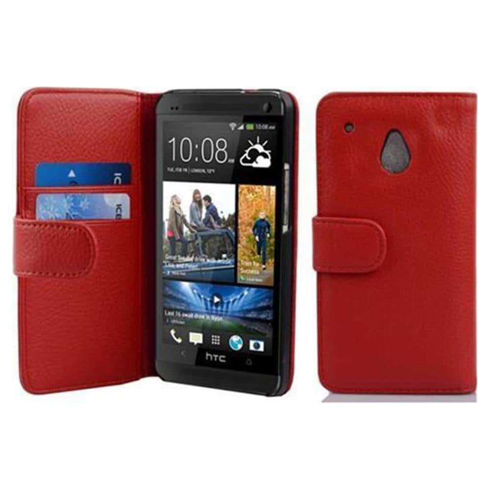 Custodia Compatibile Con Htc One M4 Mini In Rosso Cremisi - Coperchio Protettivo In Ecopelle Testurizzata E Tasca Per Carte Di Credito - Foto 1