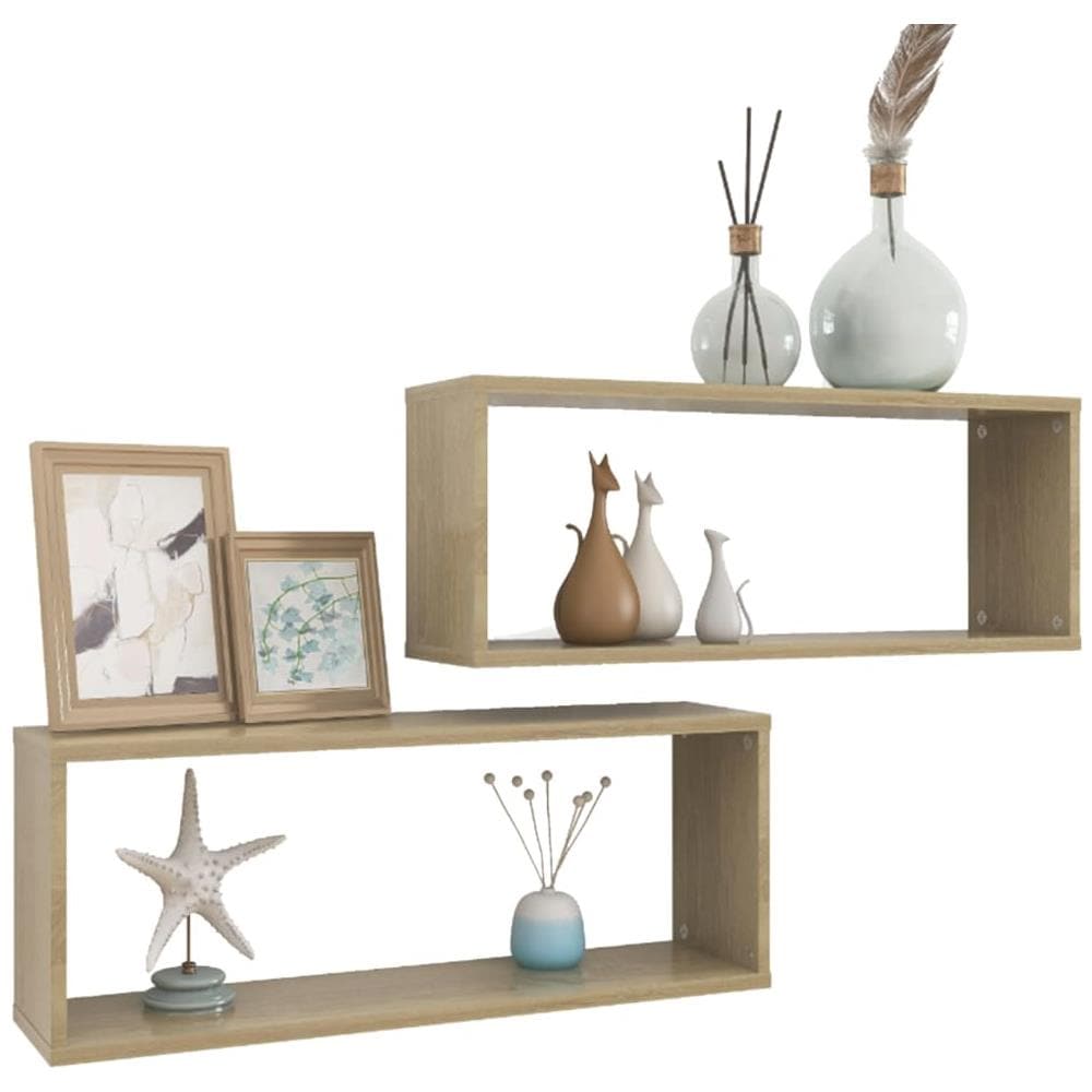 Mensole Parete a Cubo 2pz Rovere Sonoma 60x15x23 cm Multistrato - Foto 2